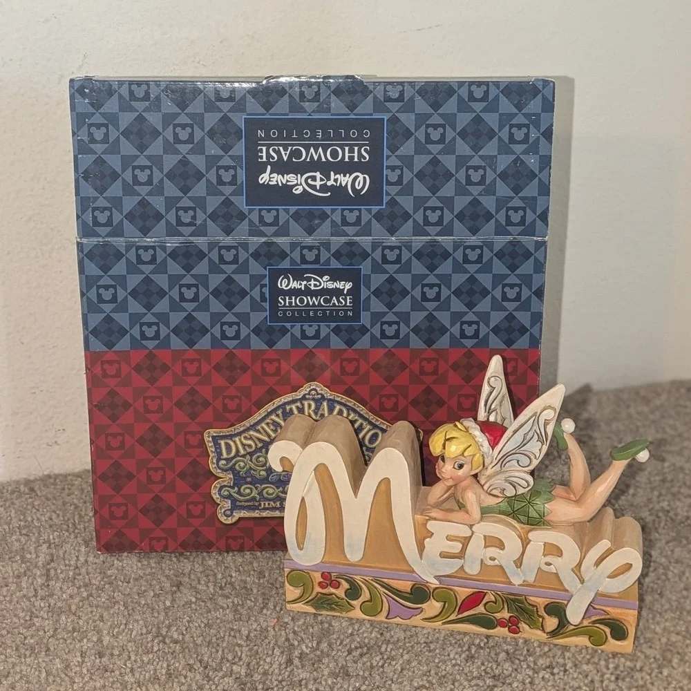 Jim‎ Shore Disney Traditions Tinker Bell Merry Word Plaque Figurine SIGNED Boxed